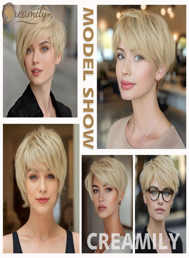 Creamily Short Blonde Pixie Cut Wigs with Bangs Synthetic Hair Wigs for White Women Hair Replacement Wig Old Lady Mommy Wig Short Hair Styles for Women Halloween Costume - Image 5