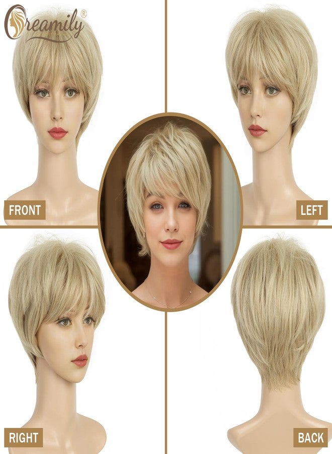 Creamily Short Blonde Pixie Cut Wigs with Bangs Synthetic Hair Wigs for White Women Hair Replacement Wig Old Lady Mommy Wig Short Hair Styles for Women Halloween Costume - Image 2