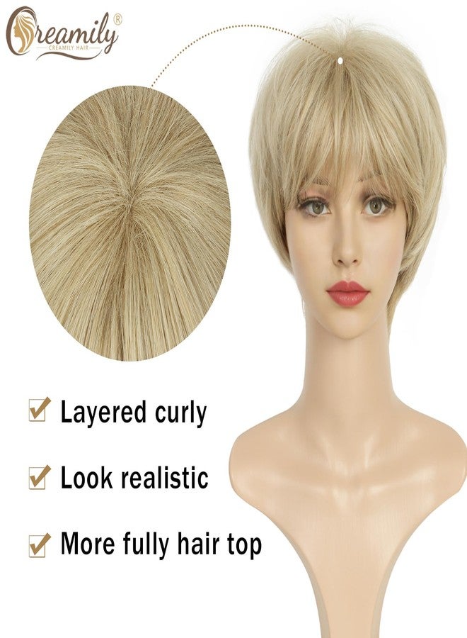 Creamily Short Blonde Pixie Cut Wigs with Bangs Synthetic Hair Wigs for White Women Hair Replacement Wig Old Lady Mommy Wig Short Hair Styles for Women Halloween Costume - Image 4