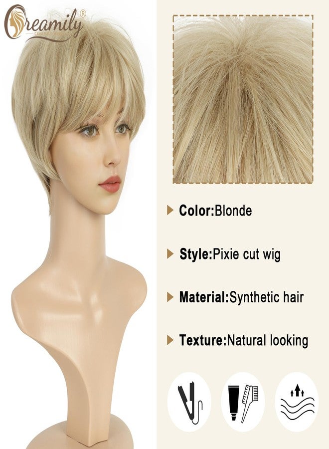 Creamily Short Blonde Pixie Cut Wigs with Bangs Synthetic Hair Wigs for White Women Hair Replacement Wig Old Lady Mommy Wig Short Hair Styles for Women Halloween Costume - Image 3