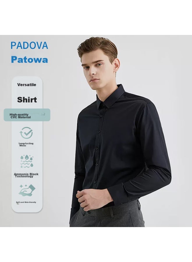 Patova Patuowa Men's Long-sleeve Solid Color Business Professional Formal White Shirt Work Uniform Men's Clothing Shirt Black 4XL - Image 1