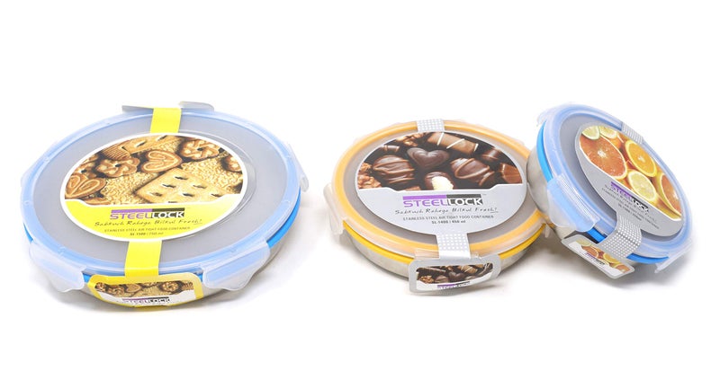 STEELLOCK Stainless Steel Airtight Container| Leak Proof Tiffin Lunch & Storage Boxes | SL-1300,1400,1500-set of 3, 250ml, 450ml & 750ml each, Multicolor - Image 4