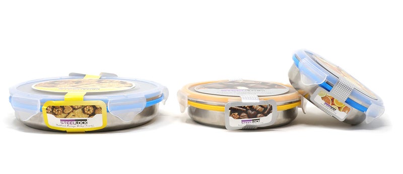 STEELLOCK Stainless Steel Airtight Container| Leak Proof Tiffin Lunch & Storage Boxes | SL-1300,1400,1500-set of 3, 250ml, 450ml & 750ml each, Multicolor - Image 2