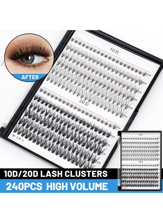 Bodermincer Lash Extension 240pcs C Curl 10D/20D Cluster 8/9/10/11/12mm,10/11/12/13/14mm,12/13/14/15/16mm Mixed Individual Cluster Lashes (10D+20D 10/11/12/13/14mm and Under Eyelashes)  - Image 2