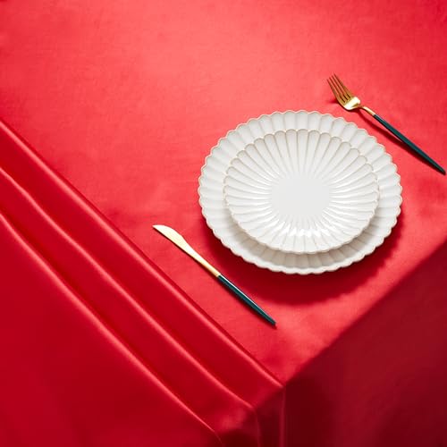 Counfeisly 1 Pack Satin Table Cover Rectangle Silkly Soft Table Cloth, Satin Dining Table Cloths for Wedding Banquet Table Decoration, Dining Room, Indoor and Outdoor Use, 60 x 102 Inches, Red - Image 3
