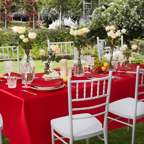 Counfeisly 1 Pack Satin Table Cover Rectangle Silkly Soft Table Cloth, Satin Dining Table Cloths for Wedding Banquet Table Decoration, Dining Room, Indoor and Outdoor Use, 60 x 102 Inches, Red - Image 4