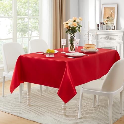 Counfeisly 1 Pack Satin Table Cover Rectangle Silkly Soft Table Cloth, Satin Dining Table Cloths for Wedding Banquet Table Decoration, Dining Room, Indoor and Outdoor Use, 60 x 102 Inches, Red - Image 5