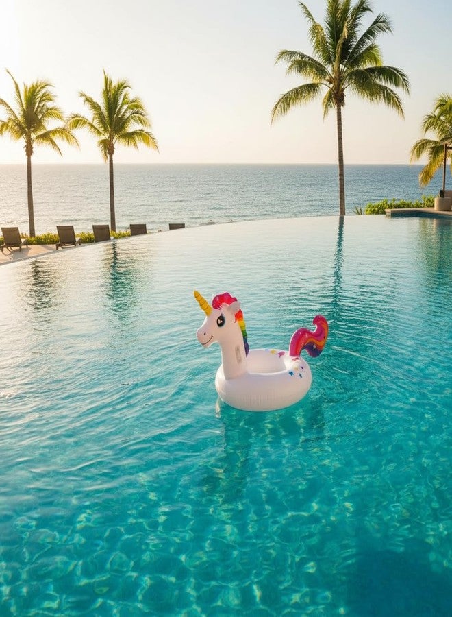 DHARNIX Inflatable Unicorn Pool Float Ring for Kids & Adults | Cute Rainbow Unicorn Swimming Tube with Anti-Leak Valve | Soft PVC Swim Ring for Pool, Beach & Summer Party Fun - Image 5