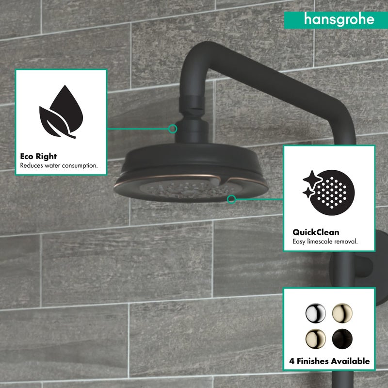 hansgrohe Croma 100 Classic 5-inch Showerhead Low Flow Classic 3-Spray Full, Pulsating Massage, Intense Turbo Water Saving with QuickClean in Rubbed Bronze, 04751920 - Image 3
