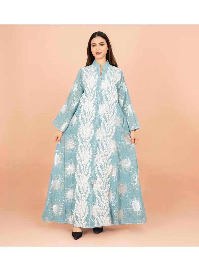 IKKXA Luxury Foil Leaf Prints Elegant Jalabiya