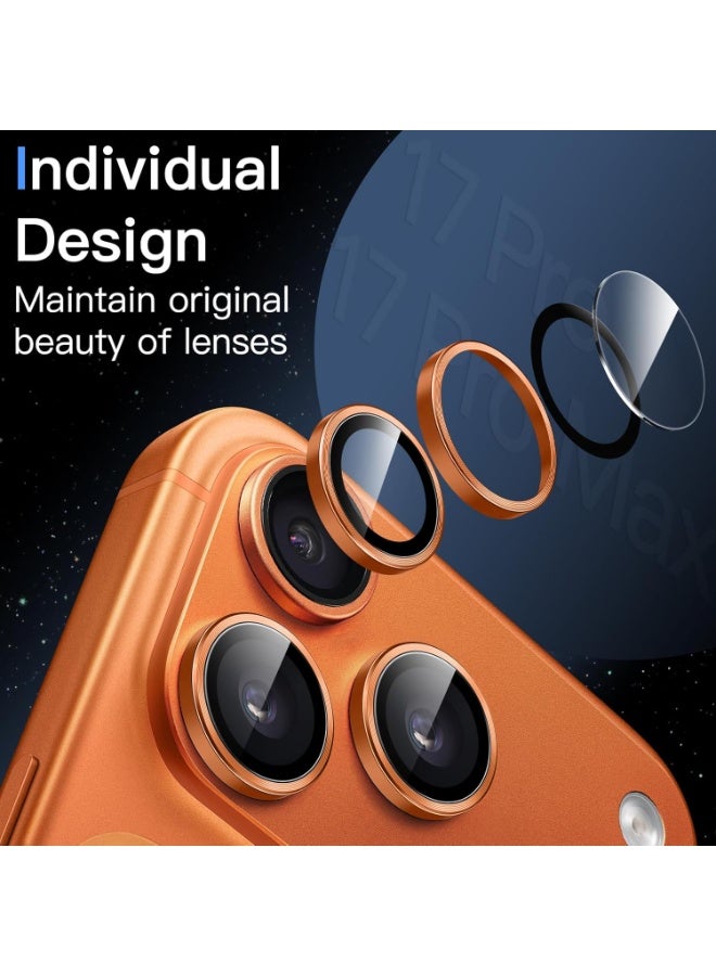 Camera Lens Protector for iPhone 17 Pro 6.3-Inch and iPhone 17 Pro Max 6.9-Inch, 9H Tempered Glass Metal Individual Ring Cover, HD Clear, 3-Pieces Cosmic Orange - Image 3
