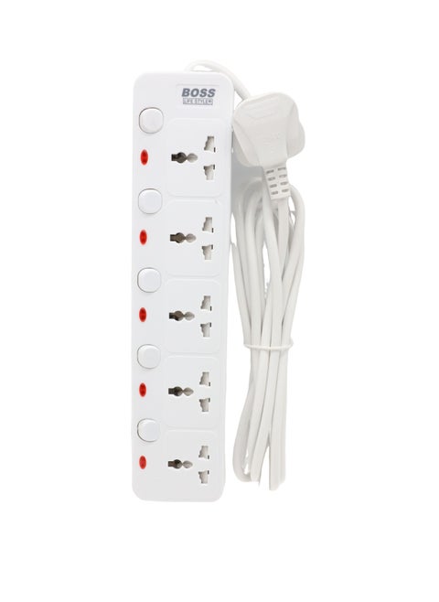 BOSS LIFE STYLE Extension Lead, 5 Way Power Strip, Universal Plug Adapter with 3M Extension Cord, Charging Station for Home, Office, Individually Switch