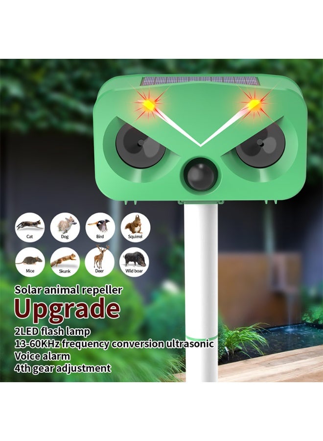 BlueFire Solar Animal Repeller with PIR Motion Sensor Ultrasonic Alarm LED Flash Light USB Rechargeable Garden Pest Deterrent Green - Image 2