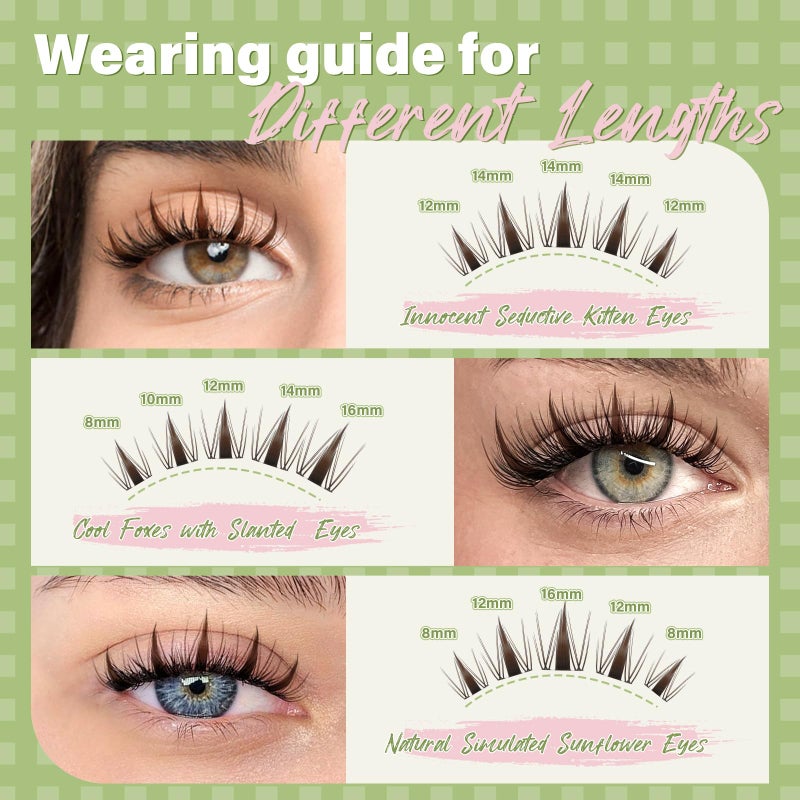 KEYYOU Fairy Brown Lash Clusters Eyelash Extension D Curl 144Pcs Eyelash Extension Wispy Natural Invisible Band Lash with Waterproof DIY Lash Extension at Home(Fairy Brown-D-8-18MIX) - Image 4