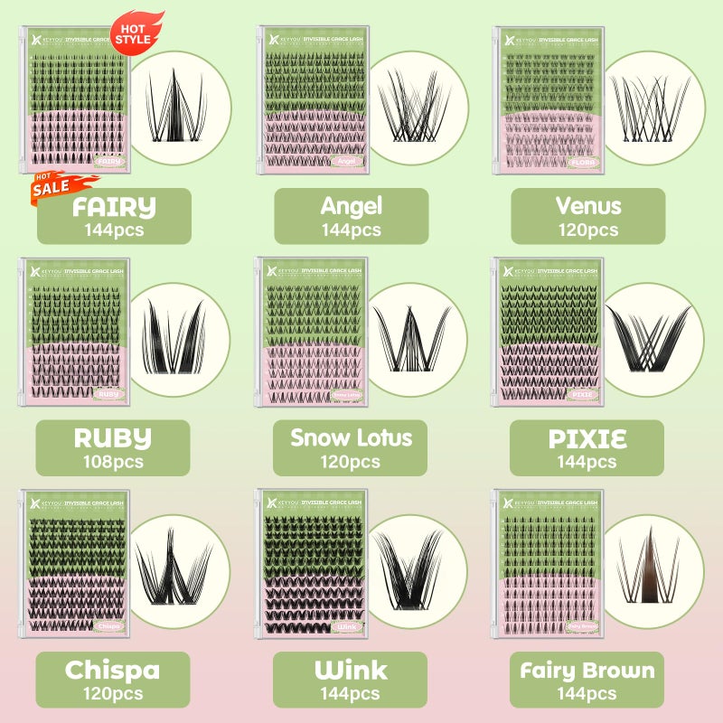 KEYYOU Fairy Brown Lash Clusters Eyelash Extension D Curl 144Pcs Eyelash Extension Wispy Natural Invisible Band Lash with Waterproof DIY Lash Extension at Home(Fairy Brown-D-8-18MIX) - Image 5