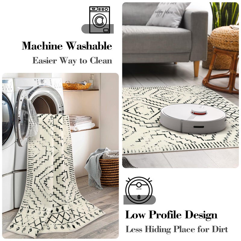 Wonnitar Moroccan 4x6 Area Rug, White Boho Rugs for Living Room, Washable Soft Large Rug for Bedroom,Non-Slip Geometric Throw Carpet, Low Pile Accent Mat for Nursery Bedside Dorm (Beige,4'x6') - Image 3