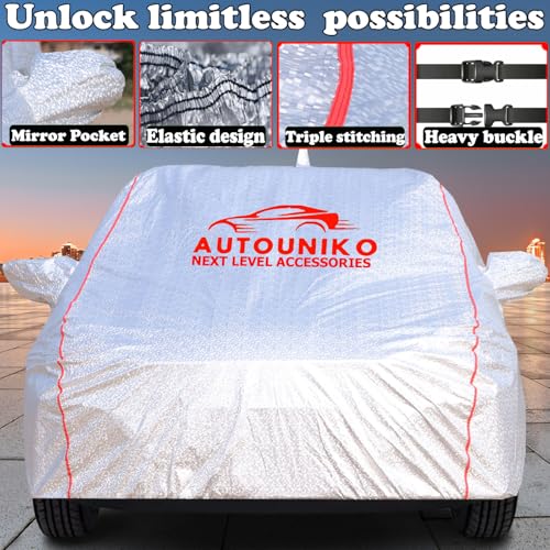 AUTOUNIKO Waterproof Car Body Cover Compatible with Maruti Celerio with Mirror and Antena Pocket and Soft Cotton Lining (Fully Bottom Elastic Triple Stitched) (Metallic Silver with Red Piping) - Image 2