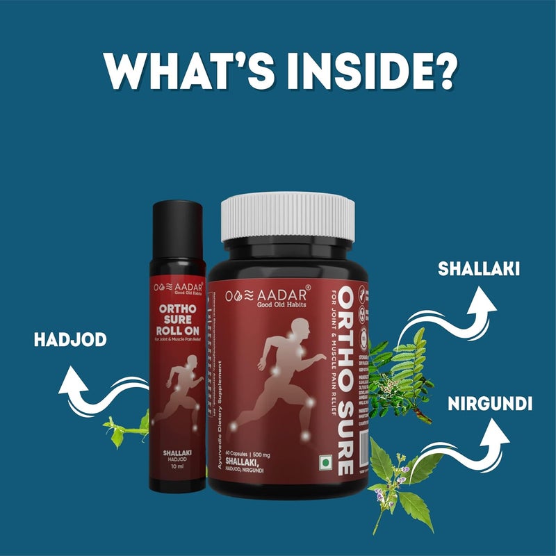 AADAR Ayurveda Ortho Sure Pain Capsule for Joint and Muscle Pain Relief (60 Capsules) - Image 2