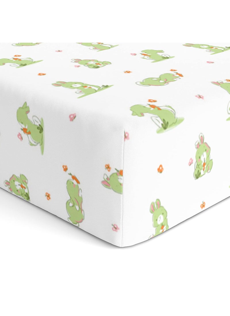 The White Cradle Cotton Baby Crib Fitted Bed Sheets for Cot Organic Twill Fabric Baby Bedding for New Born Infants Toddlers 55x28 Pack of 1 The White Cradle White Bunny  - Image 1