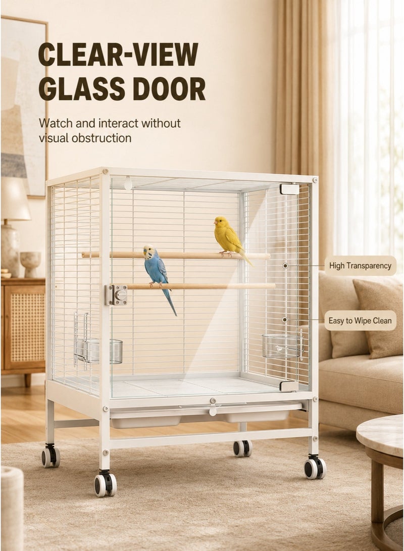 HUMJO Large, Luxurious Birdcage With A Transparent Panoramic Glass Door For Easy Viewing; Wheeled, Movable, Spacious Cage Suitable For Lovebirds, Budgerigars, And Zebra Finches. - Image 2