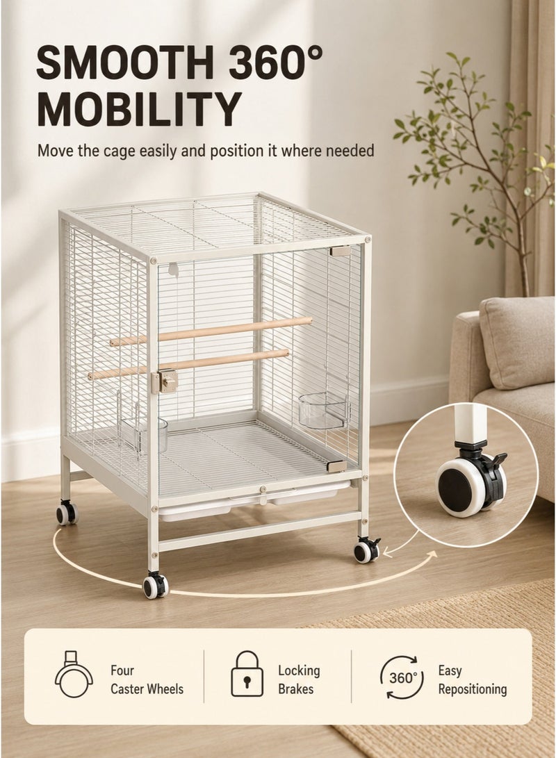 HUMJO Large, Luxurious Birdcage With A Transparent Panoramic Glass Door For Easy Viewing; Wheeled, Movable, Spacious Cage Suitable For Lovebirds, Budgerigars, And Zebra Finches. - Image 4