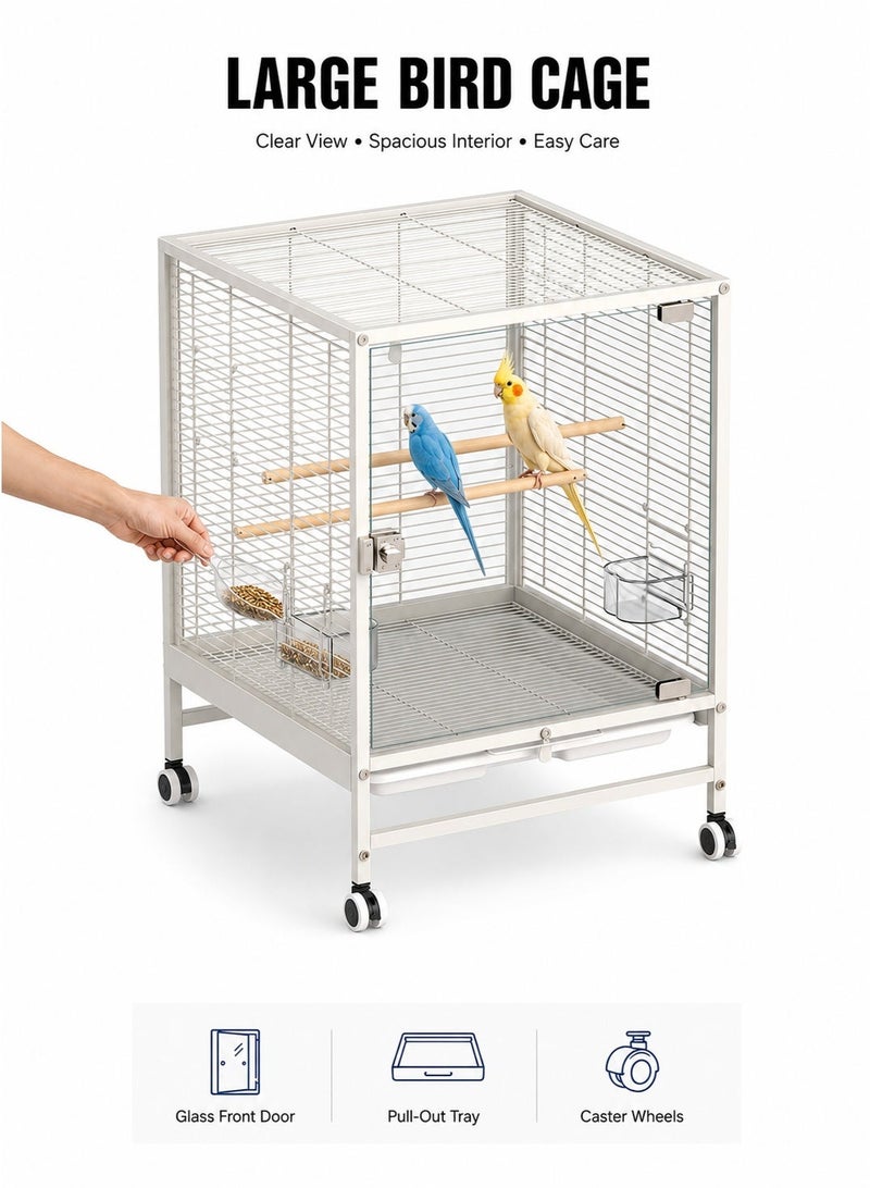 HUMJO Large, Luxurious Birdcage With A Transparent Panoramic Glass Door For Easy Viewing; Wheeled, Movable, Spacious Cage Suitable For Lovebirds, Budgerigars, And Zebra Finches. - Image 1