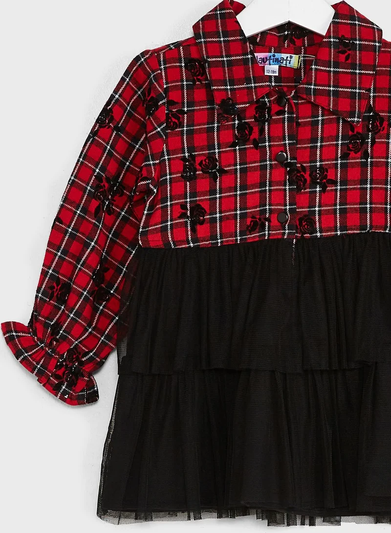 Nautinati Checked Shirt Organza Dress