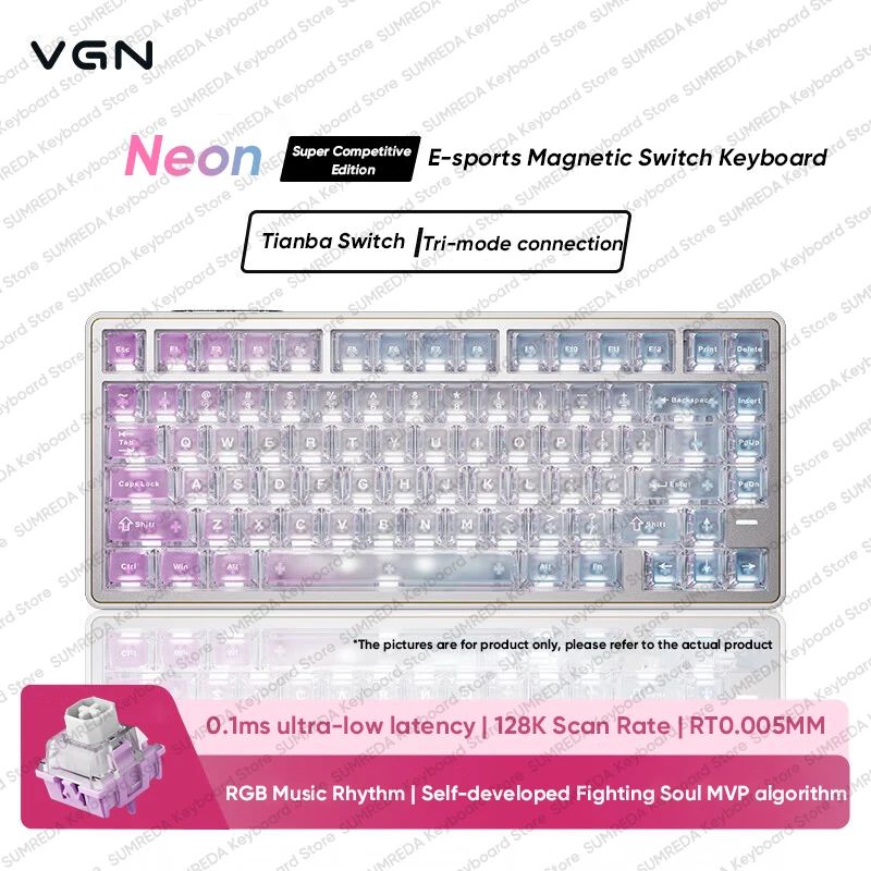 VGN Neon Super Competitive Edition Magnetic Mechanical Gaming Keyboard, 75% Layout, RT 0.001mm, 8000Hz, 0.1ms, Tianba Tri-Mode, PB - Image 1