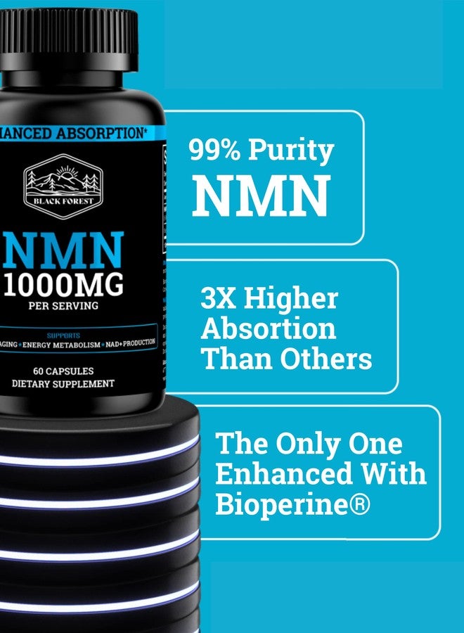 Black Forest NMN Supplements 1000mg (Nicotinamide Mononucleotide) 99% Pure, Stabilized Form, BioPerine® for Enhanced Bioavailability (60 Capsules) (NMN 1000mg per Serving) NAD Supplement for NAD - Image 5