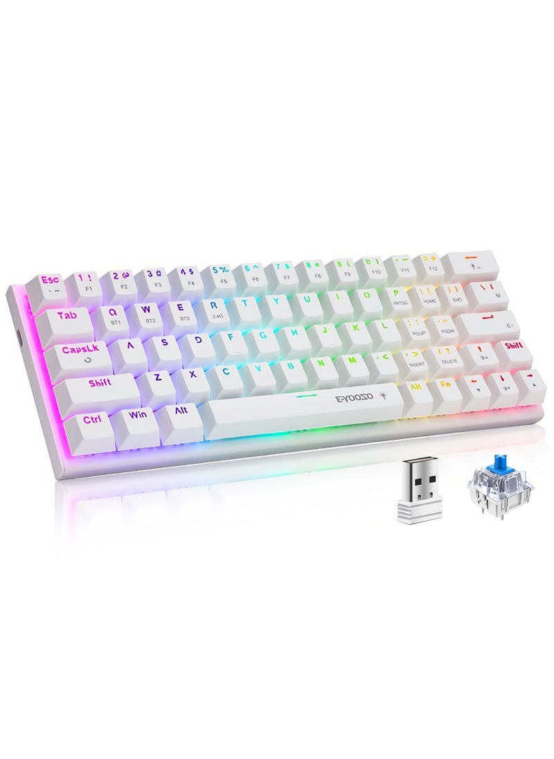 E-YOOSO - Z-11 3 Modes Wireless Mechanical Keyboard, Blue Switch Bluetooth/2.4G/USB-C 60% Portable Rechargeable 61 Keys Gaming Keyboard, Compact RGB Hot Swappable Mechanical Keyboard for Windows/Mac - Image 1