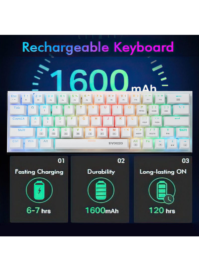 E-YOOSO - Z-11 3 Modes Wireless Mechanical Keyboard, Blue Switch Bluetooth/2.4G/USB-C 60% Portable Rechargeable 61 Keys Gaming Keyboard, Compact RGB Hot Swappable Mechanical Keyboard for Windows/Mac - Image 1