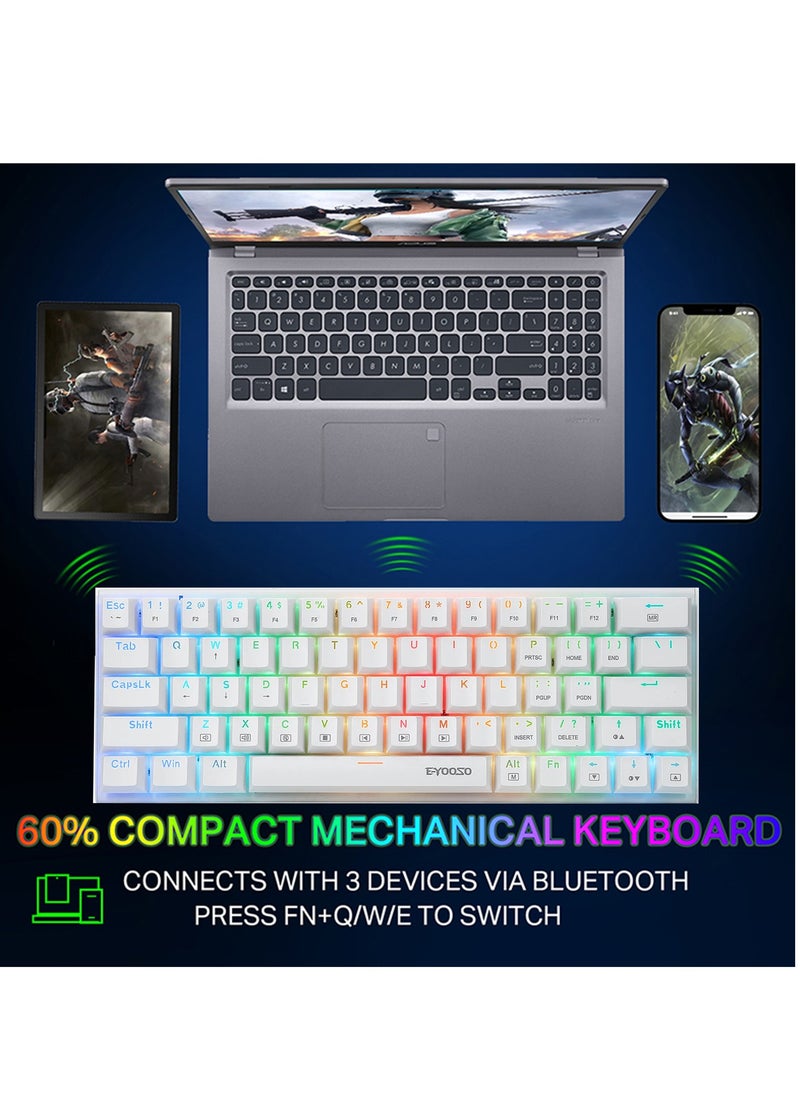 E-YOOSO - Z-11 3 Modes Wireless Mechanical Keyboard, Blue Switch Bluetooth/2.4G/USB-C 60% Portable Rechargeable 61 Keys Gaming Keyboard, Compact RGB Hot Swappable Mechanical Keyboard for Windows/Mac - Image 1