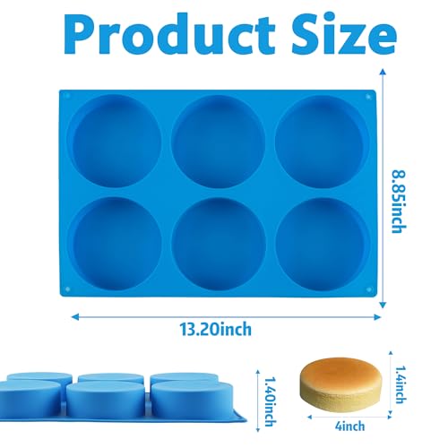 Sidosir 2Pcs 4Inch Round Deep Silicone Molds, Deep 1.4Inch Muffin Top Pan Baking Silicone Molds for Cupcake, Hamburger, 6 Cavity Non-Sticking Egg Bite Mold for Cake, Muffin, Breakfast Sandwiches - Image 2