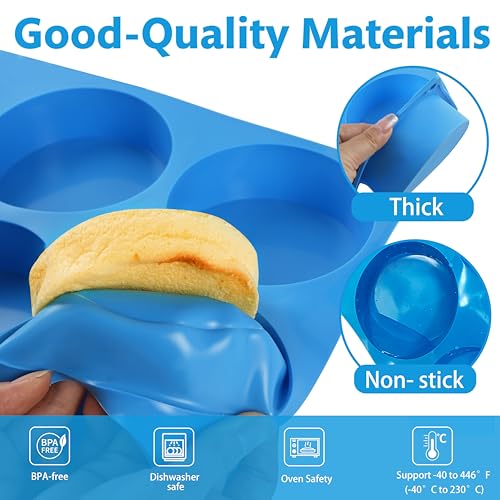 Sidosir 2Pcs 4Inch Round Deep Silicone Molds, Deep 1.4Inch Muffin Top Pan Baking Silicone Molds for Cupcake, Hamburger, 6 Cavity Non-Sticking Egg Bite Mold for Cake, Muffin, Breakfast Sandwiches - Image 4