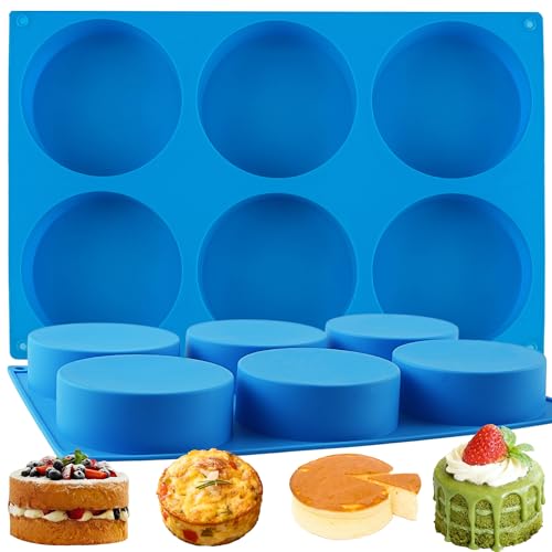 Sidosir 2Pcs 4Inch Round Deep Silicone Molds, Deep 1.4Inch Muffin Top Pan Baking Silicone Molds for Cupcake, Hamburger, 6 Cavity Non-Sticking Egg Bite Mold for Cake, Muffin, Breakfast Sandwiches - Image 1