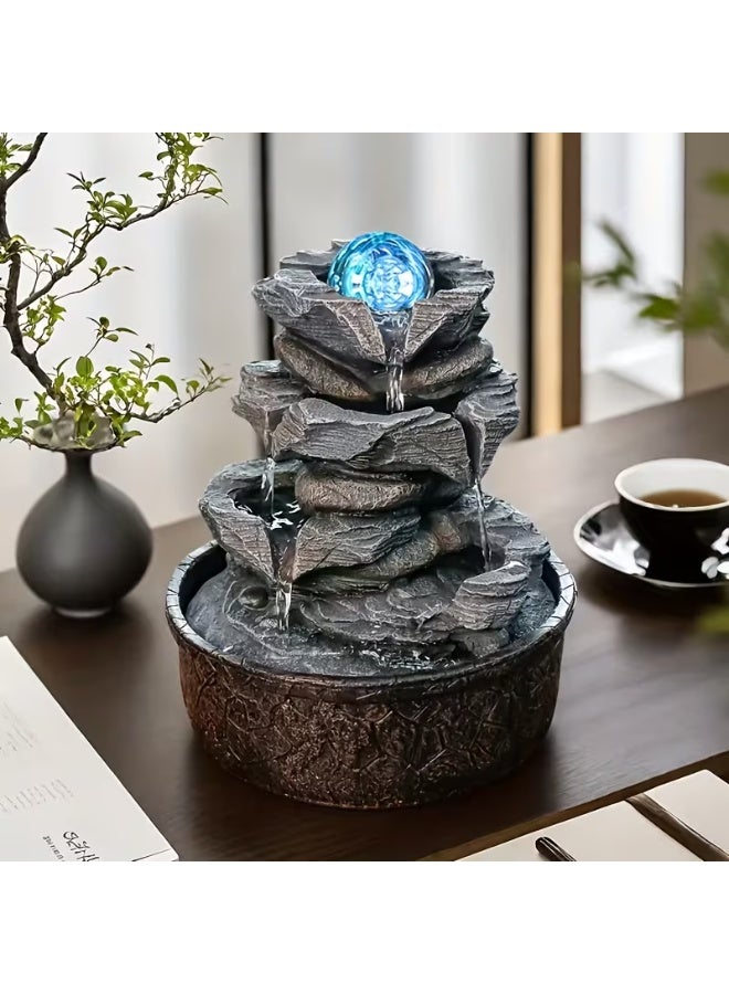 إيروريكس [نافورة صخرية بأربع طبقات] نافورة داخلية صخرية بطول 9.84 قدم مع كرات إضاءة LED | نافورة شلال للطاولة، ديكور منزلي، مستلزمات مكتب، ديكور نافورة صخرية، نافورة خارجية للحديقة، نافورة طاولة، نافورة داخلية - Image 1