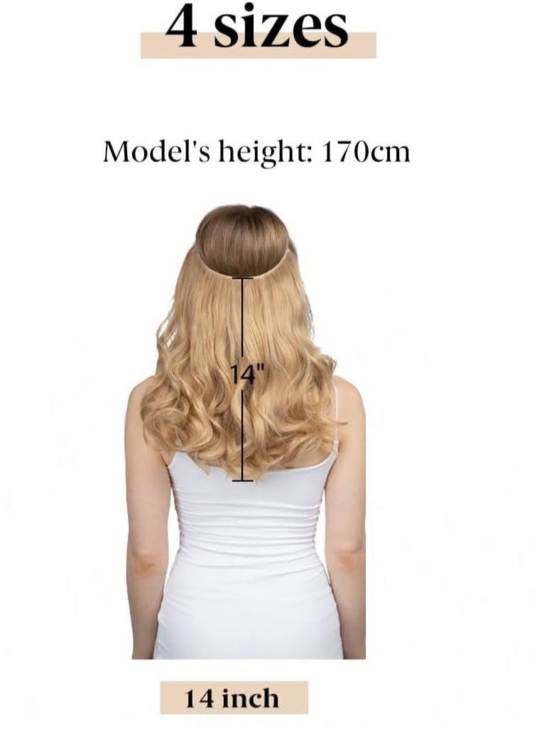 RATSAW Wavy Curly Highlight Hair Extension Synthetic Invisible Wire Hairpiece Short 14 Inch Adjustable Headband for Women High Temperature Fiber No Clip - Image 3