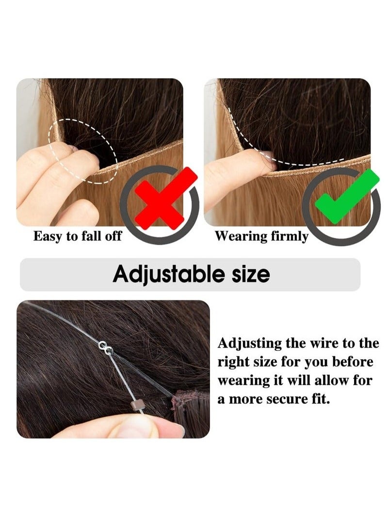 RATSAW Wavy Curly Highlight Hair Extension Synthetic Invisible Wire Hairpiece Short 14 Inch Adjustable Headband for Women High Temperature Fiber No Clip - Image 5