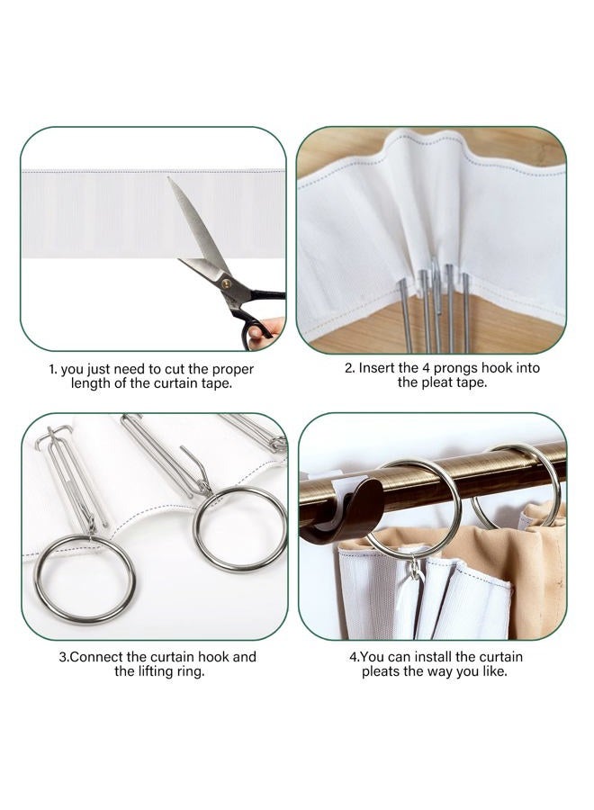 Keadic 41pcs Curtain Accessory Kit: 6 Yards/5.5 Meters Pleated Curtain Heading Tape, Stainless Steel 4-Prong Pleat Hook Clips & Eyelet Curtain Rings for Home Decor - Image 5