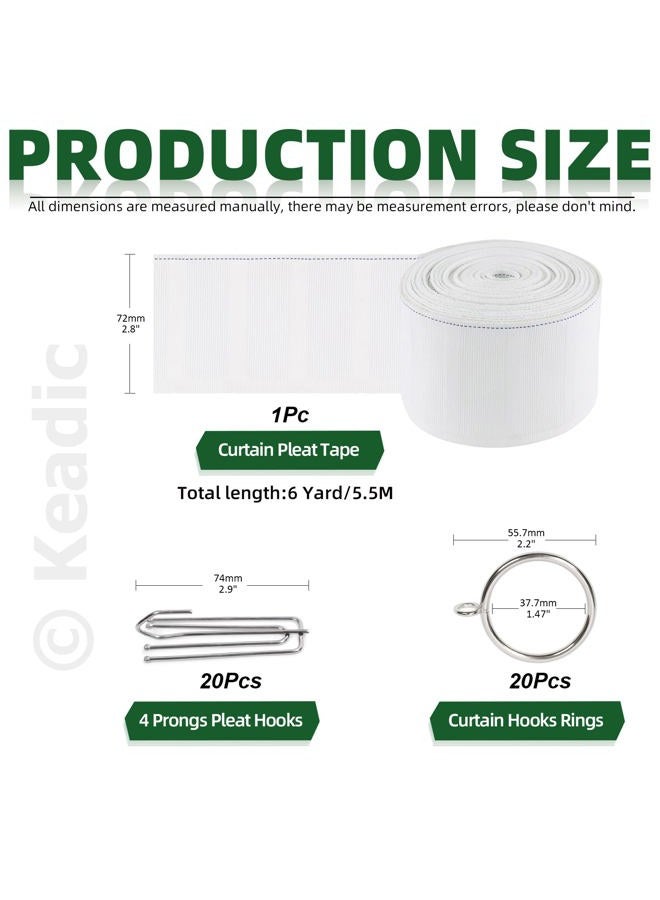 Keadic 41pcs Curtain Accessory Kit: 6 Yards/5.5 Meters Pleated Curtain Heading Tape, Stainless Steel 4-Prong Pleat Hook Clips & Eyelet Curtain Rings for Home Decor - Image 2