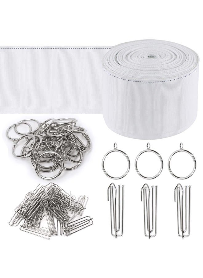 Keadic 41pcs Curtain Accessory Kit: 6 Yards/5.5 Meters Pleated Curtain Heading Tape, Stainless Steel 4-Prong Pleat Hook Clips & Eyelet Curtain Rings for Home Decor - Image 1