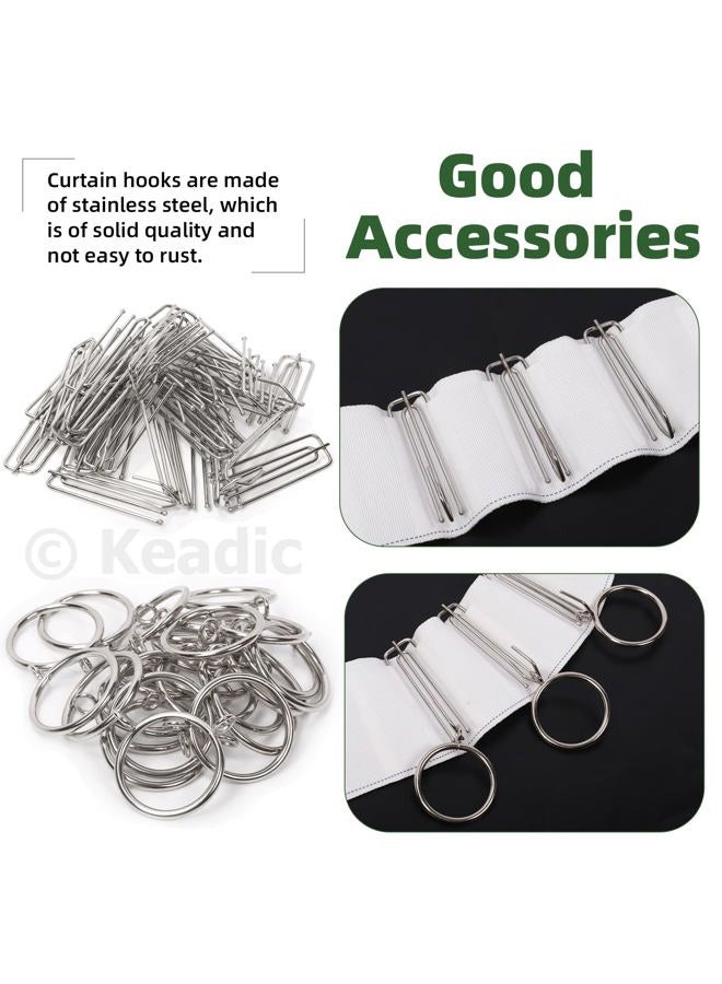 Keadic 41pcs Curtain Accessory Kit: 6 Yards/5.5 Meters Pleated Curtain Heading Tape, Stainless Steel 4-Prong Pleat Hook Clips & Eyelet Curtain Rings for Home Decor - Image 4