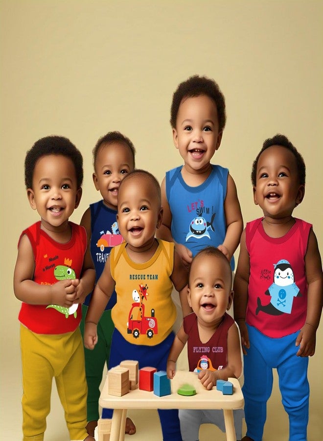 Toddylon Baby Boys & Baby Girls Clothing Sets Cotton Printed Round Neck Sleeveless T-shirt & Full Length Pants Summer Tshirts & Joggers (Pack of 6, 18-24 Months) - Image 2