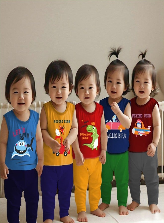 Toddylon Baby Boys & Baby Girls Clothing Sets Cotton Printed Round Neck Sleeveless T-shirt & Full Length Pants Summer Tshirts & Joggers (Pack of 6, 18-24 Months) - Image 3