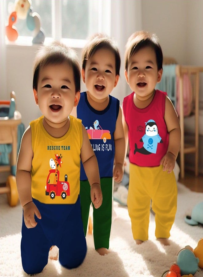 Toddylon Baby Boys & Baby Girls Clothing Sets Cotton Printed Round Neck Sleeveless T-shirt & Full Length Pants Summer Tshirts & Joggers (Pack of 6, 18-24 Months) - Image 4