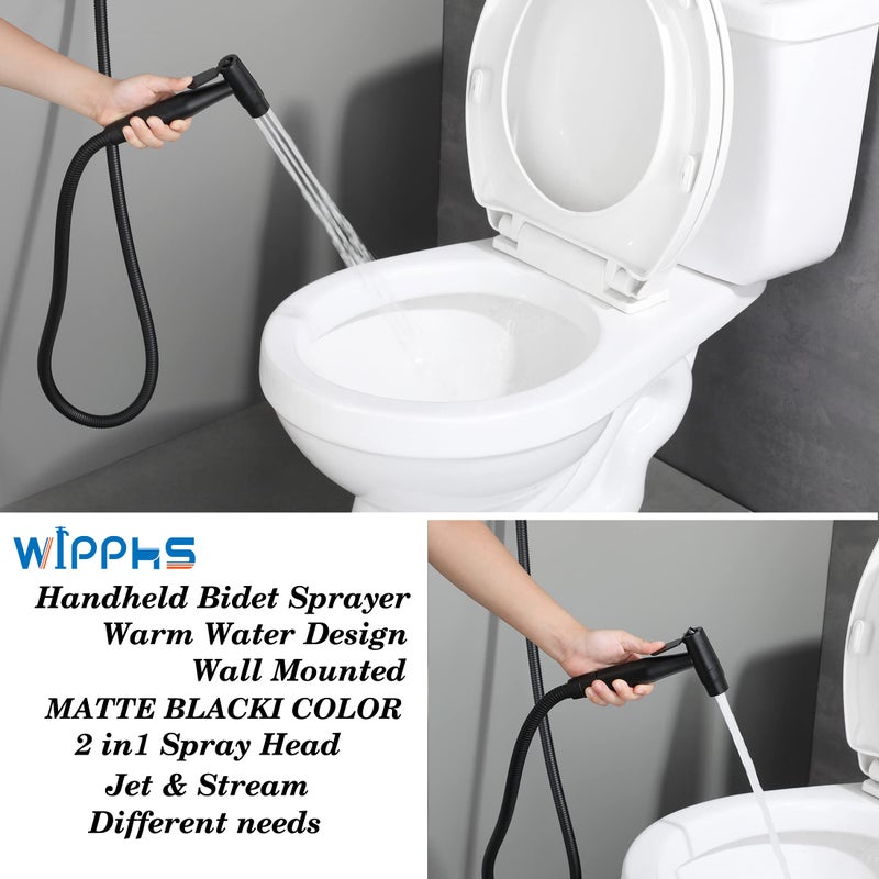 WiPPhs Black Handheld Bidet Sprayer for Toilet Warm Water, WiPPhs Stainless Steel Bidet Hand Held Sprayer with Brass Hot and Cold Mixing Valve, WI9138BK - Image 2