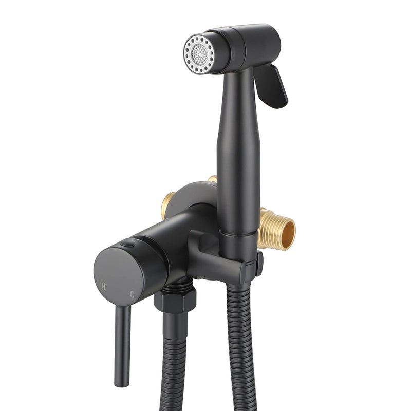 WiPPhs Black Handheld Bidet Sprayer for Toilet Warm Water, WiPPhs Stainless Steel Bidet Hand Held Sprayer with Brass Hot and Cold Mixing Valve, WI9138BK - Image 1