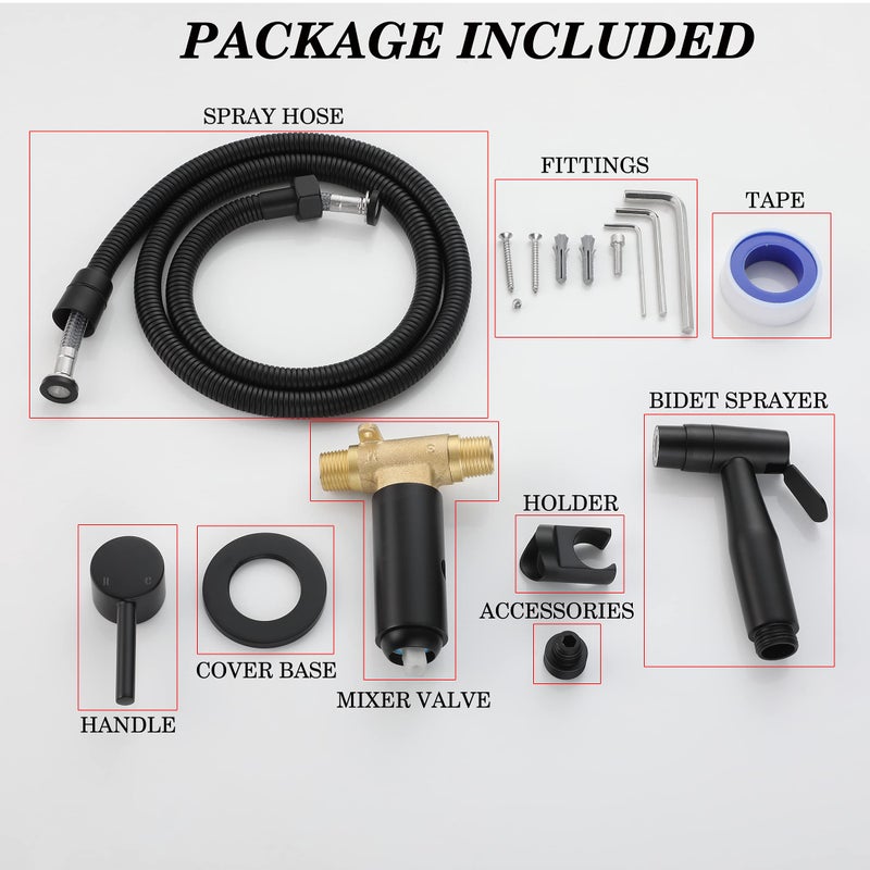 WiPPhs Black Handheld Bidet Sprayer for Toilet Warm Water, WiPPhs Stainless Steel Bidet Hand Held Sprayer with Brass Hot and Cold Mixing Valve, WI9138BK - Image 5