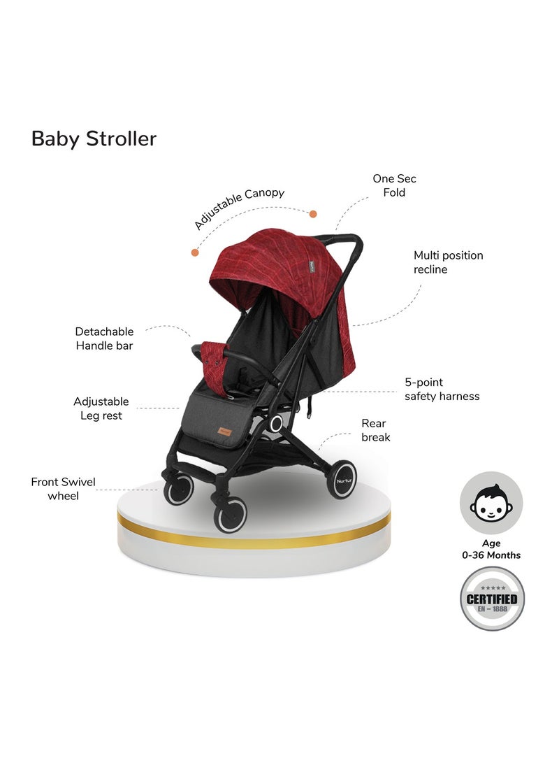 Nurtur Baby Stroller  Storage Basket  One -hand fold design 5 Point Safety Harness EVA wheels Red - Image 2