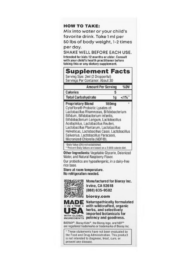 BIORAY Kids NDF Tummy 11Strain Probiotic Blend Raspberry 2 fl oz 60 ml - Image 2